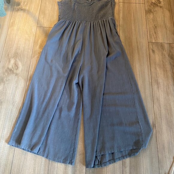 ANRABESS Women's Summer Straps One Shoulder High Waist Wide Leg Linen Romper - Picture 2 of 6